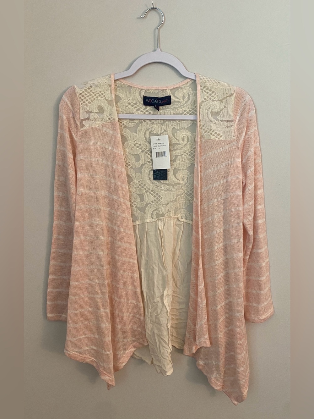 Weavers Pastel Pink Open-Front Cardigan with Cream Lace Back Panel XL)